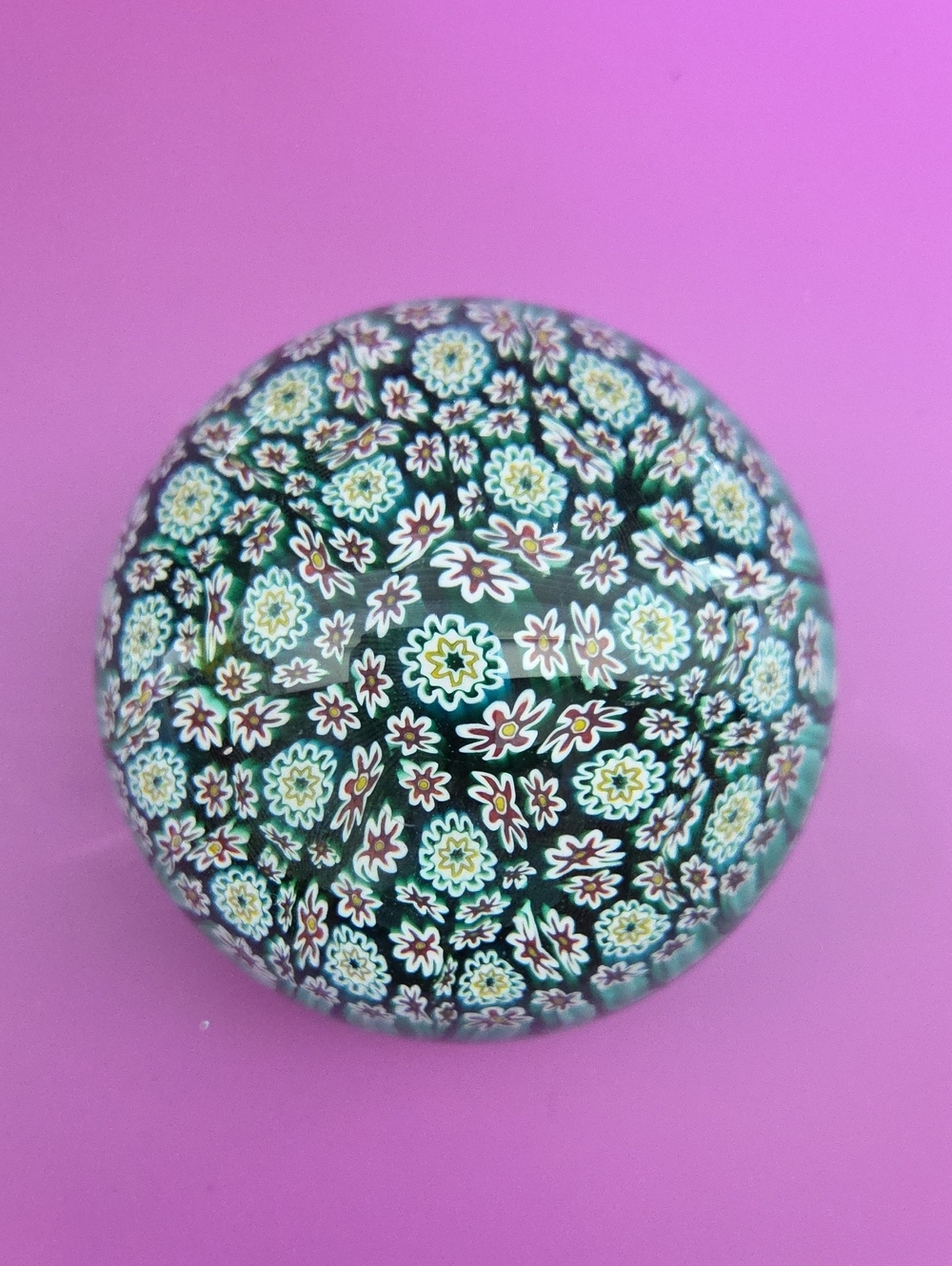 Murano Green Millefiori Glass Paperweight - Art Glass
